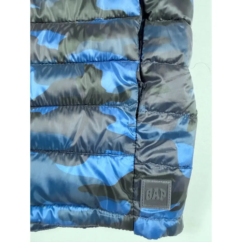 Gap Kids Boys’ Lightweight Puffer Vest Blue Camo Large 10-11